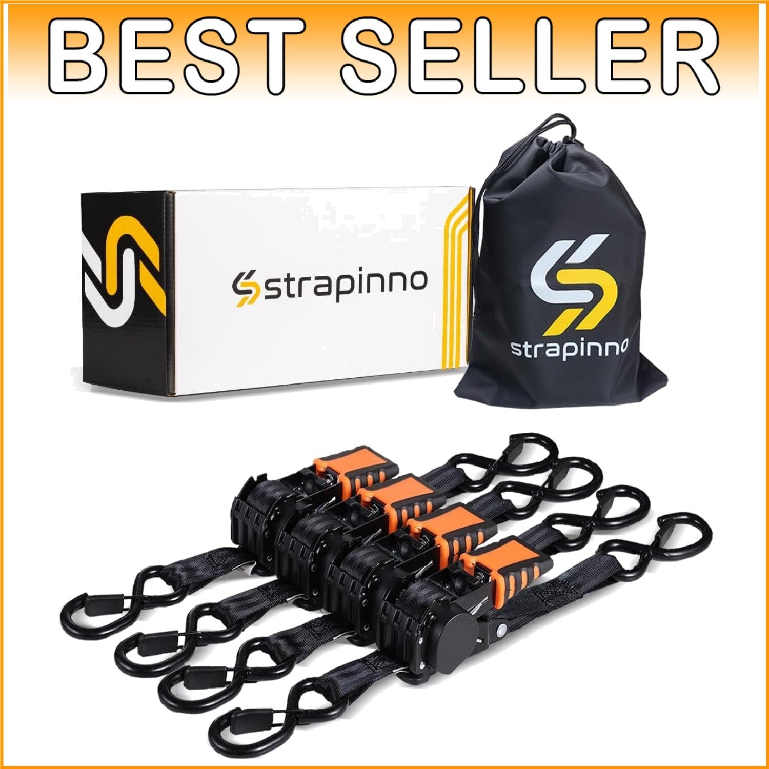 4-Piece Retractable Ratchet Straps Bundle - 1in x 6ft - 1,500LBS Strength