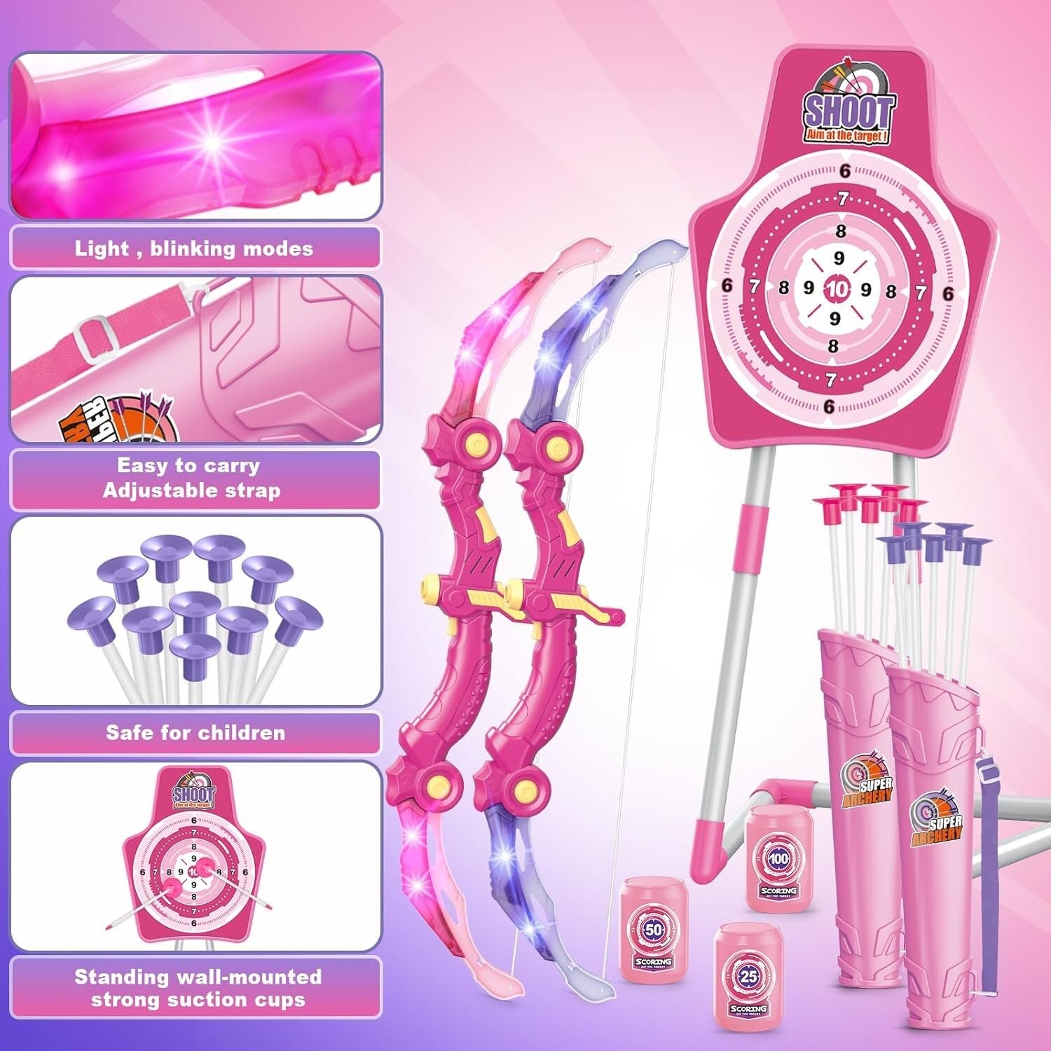 LED Bow and Arrow Archery Set for Girls 5-10 - Fun Indoor & Outdoor Play