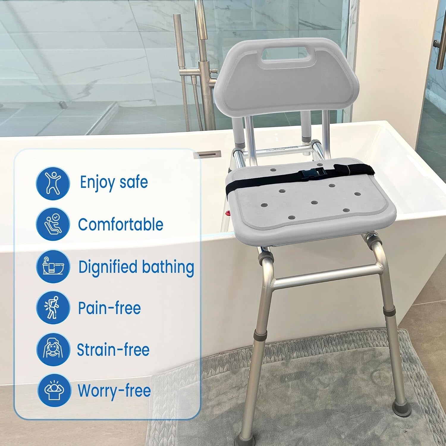 Tool-less Assembly Sliding Shower Chair with Comfort Padding - Ideal for Seniors