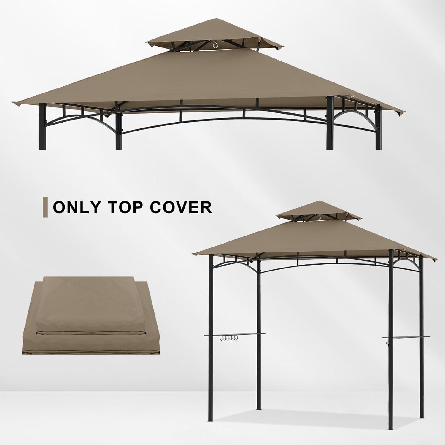 Elegant Double Tier 5x8 Canopy Replacement in Khaki - Grill Gazebo Essential
