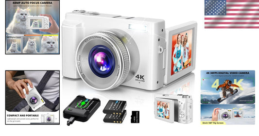 2024 4K Digital Camera with 48MP and 180° Flip Screen - Perfect for Vlogging