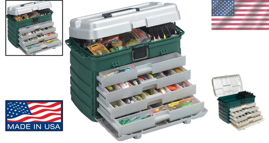 Versatile 4-Drawer Fishing Tackle Box with Removable Bait Racks and Tool Storage