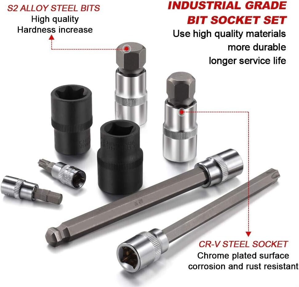 Expert-Grade Chrome Vanadium Torx Socket Set - 107-Piece All-in-One Collection