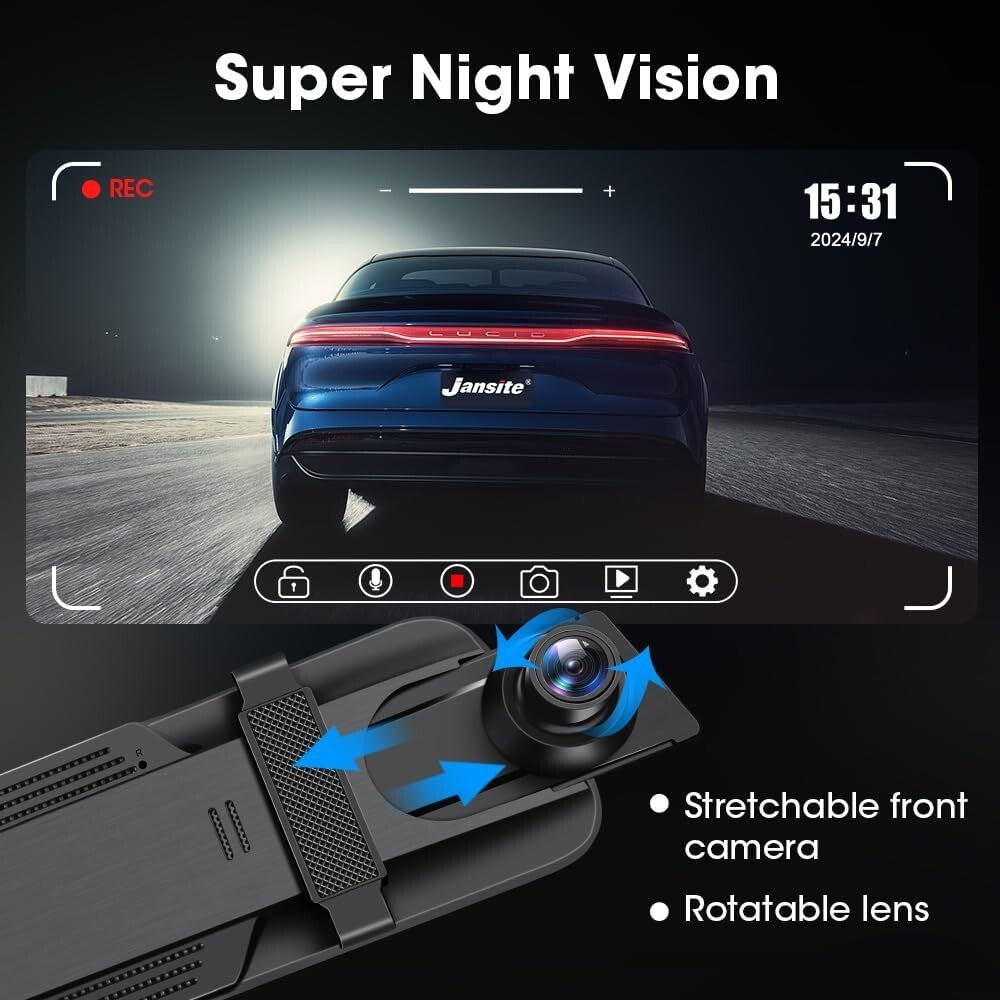 Advanced 1080P Mirror Dash Cam with G-Sensor & Super Night Vision Features