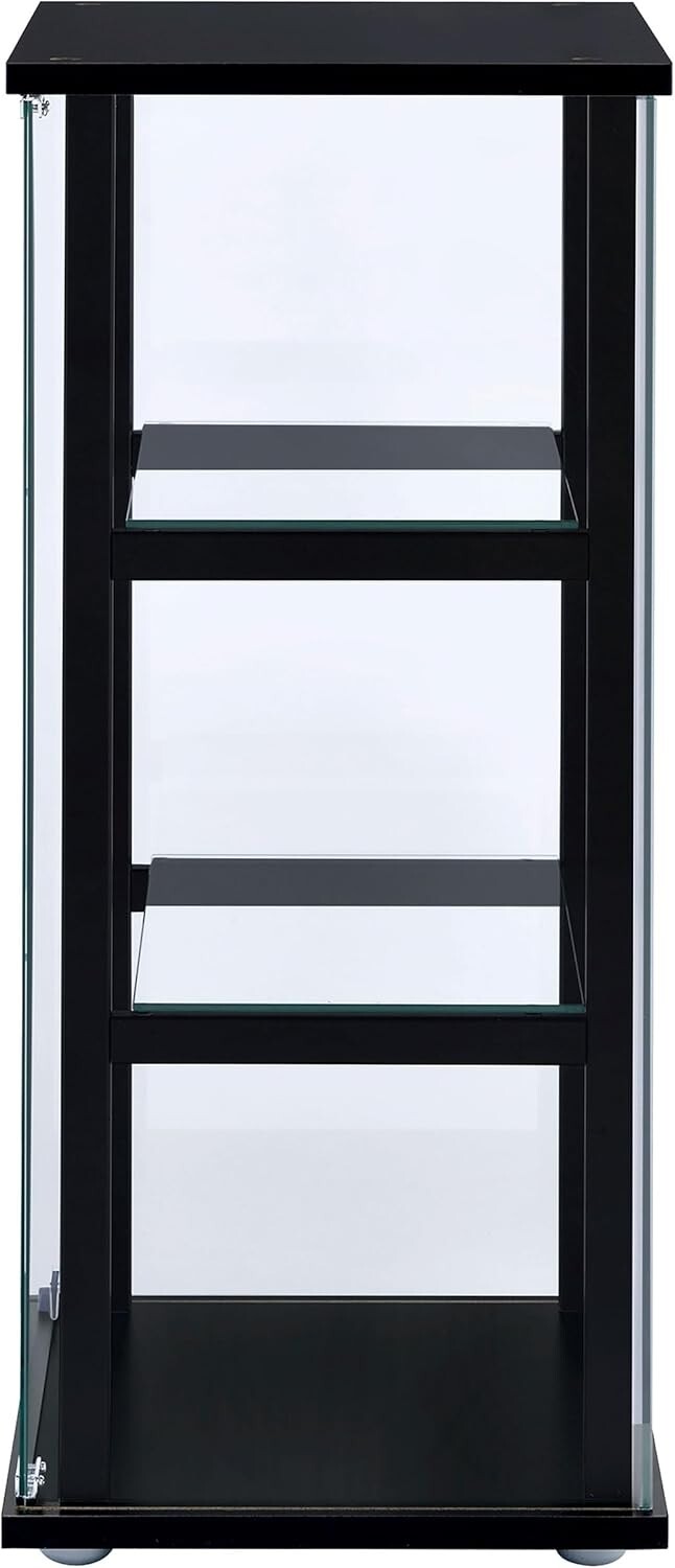 Elegant 34-inch 3-Tier Black Tempered Glass Curio Cabinet - Modern Display Case