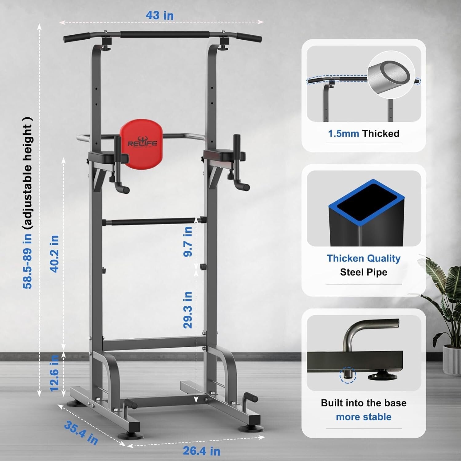 Compact Pull Up Bar Station - Multi-Function 450LBS Dip Station for Home Gym