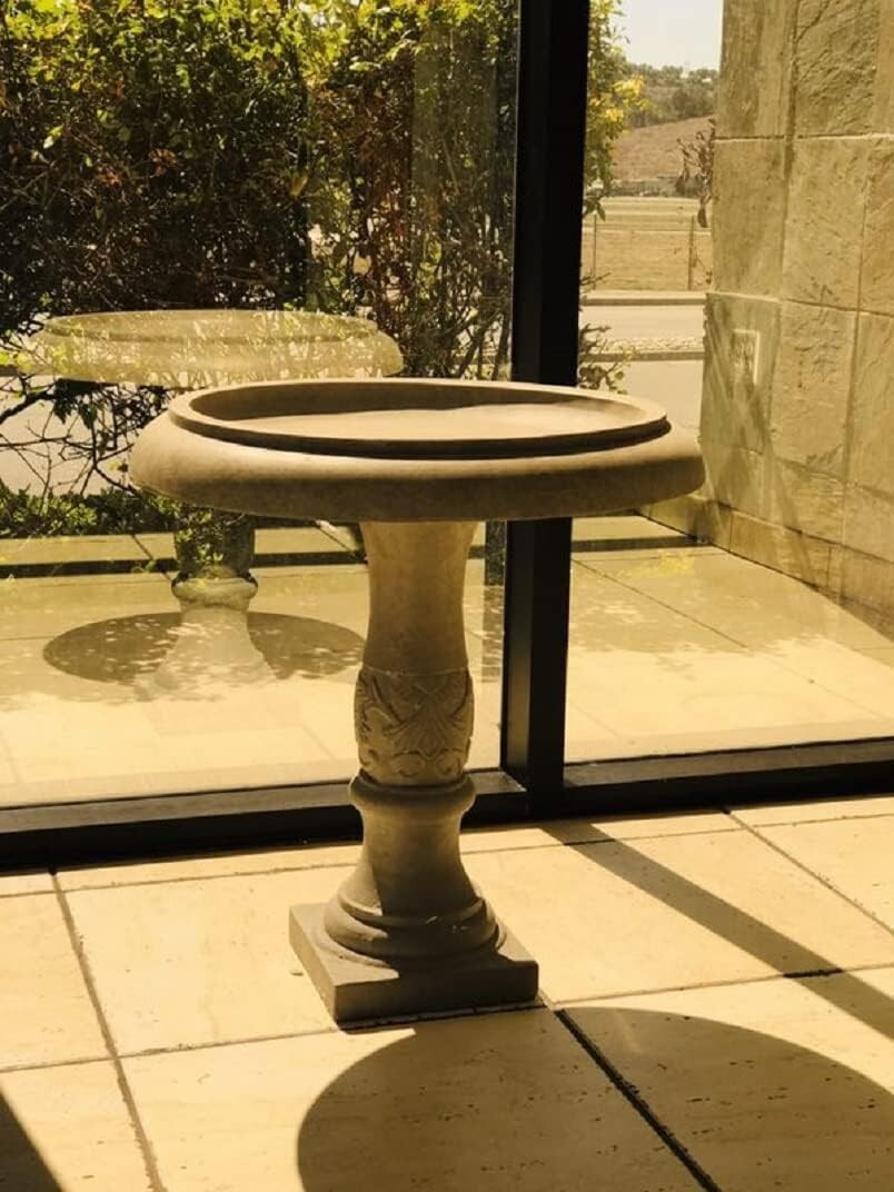 Elegant 24.5" Traditional Flower Pattern Concrete Birdbath for Garden Birds