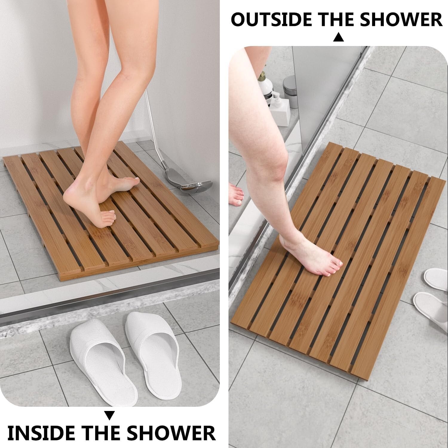 Durable Walnut Bamboo Shower Mat - Large Non-Slip Waterproof Design, 31.3 x 18.1