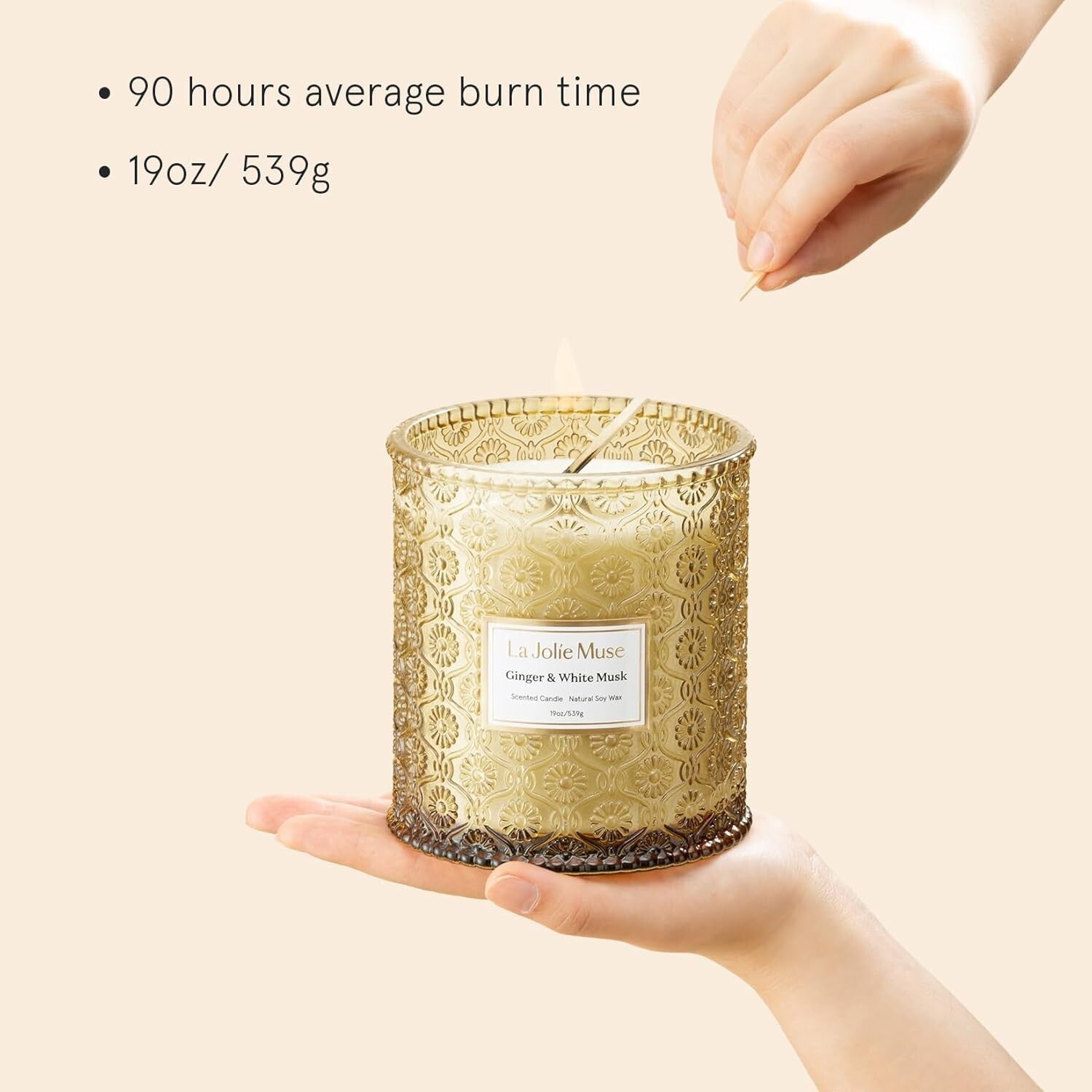 Artistic 19oz Ginger & White Musk Candle - Clean, Vegan Luxury Home Fragrance