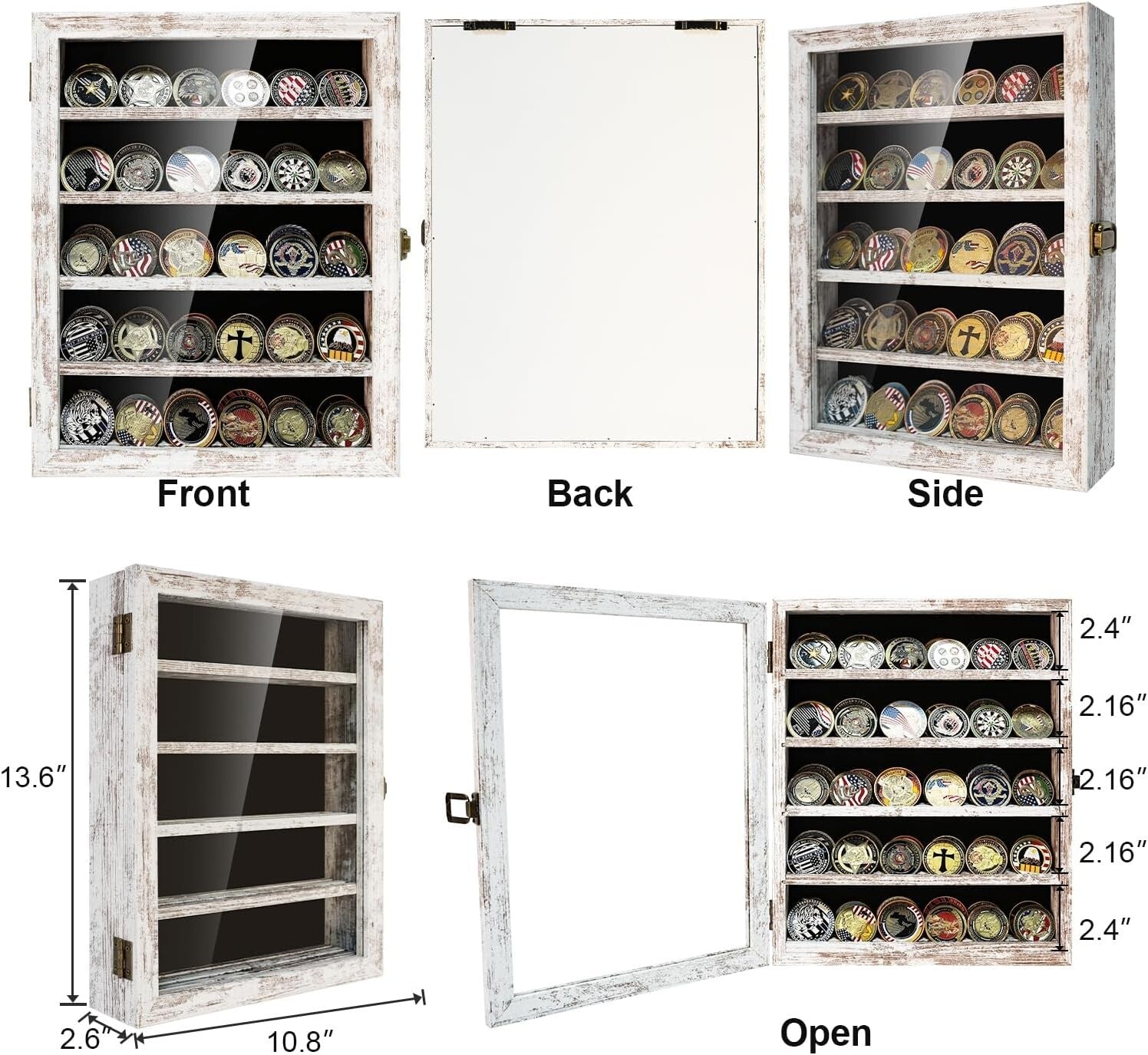 Elegant Rustic White Coin Display Case - Protect Your Collectibles in Style