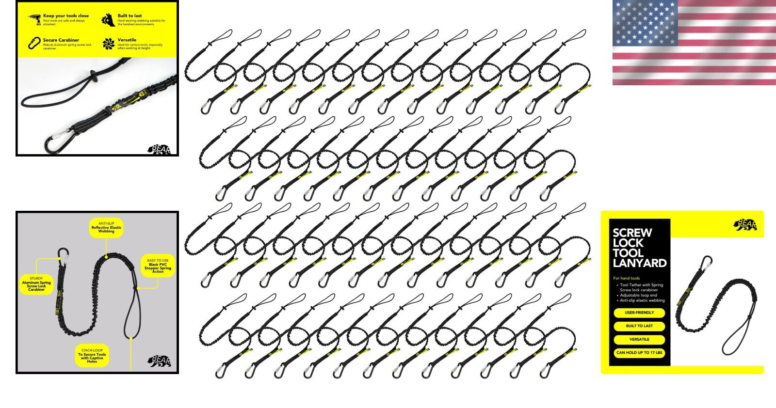 Durable Tool Safety Lanyard 50-Pack with Reflective Stitching & Carabiner