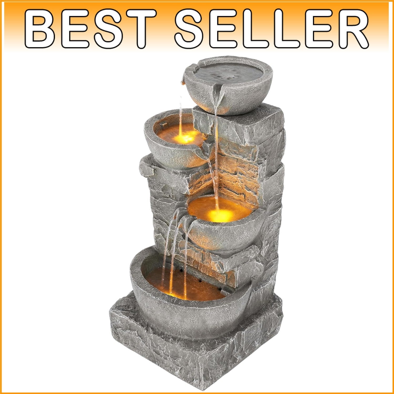 Elegant 33.25" LED Water Fountain with Cascading Bowls for Patios and Gardens