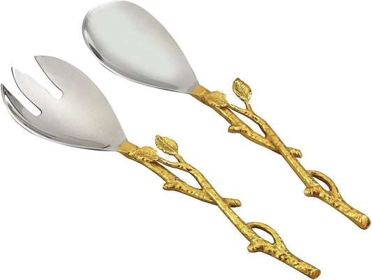 Handcrafted 12-Inch Golden Vine Salad Servers - Functional Elegance for Dining
