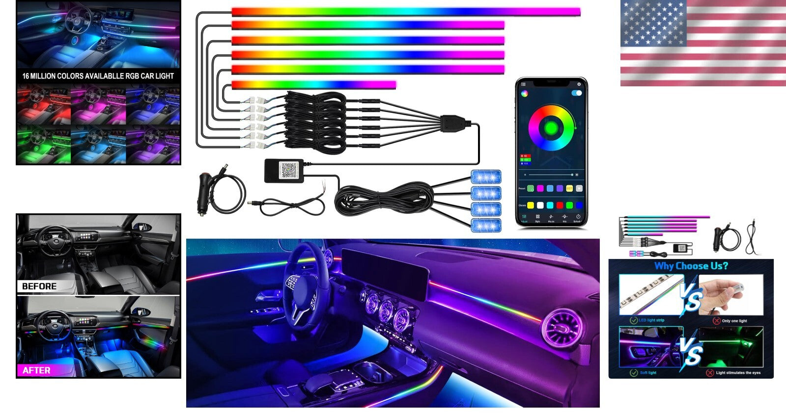 Dreamcolor 10-in-1 Waterproof Car LED Strip Lights with APP Control & 213 Modes