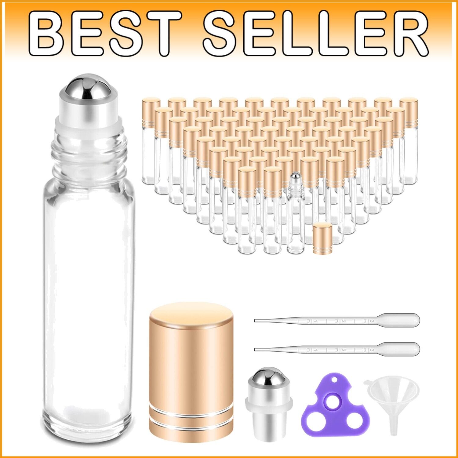 60 Pack Essential Oil Roller Bottles - 10ml Glass with Labels & Accessories