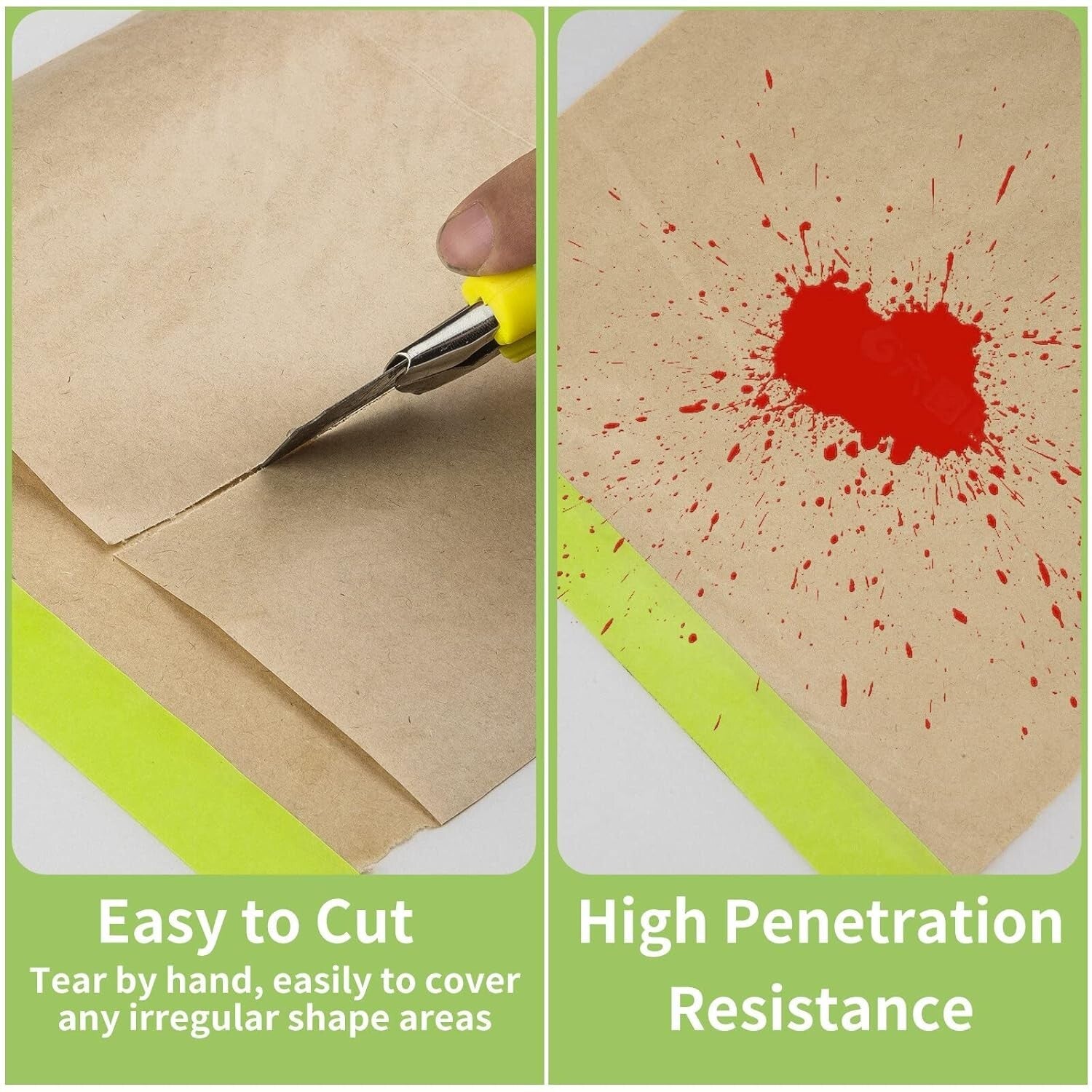 Easy Application Pre-Taped Masking Paper 12 Rolls - Tear-Resistant & Waterproof