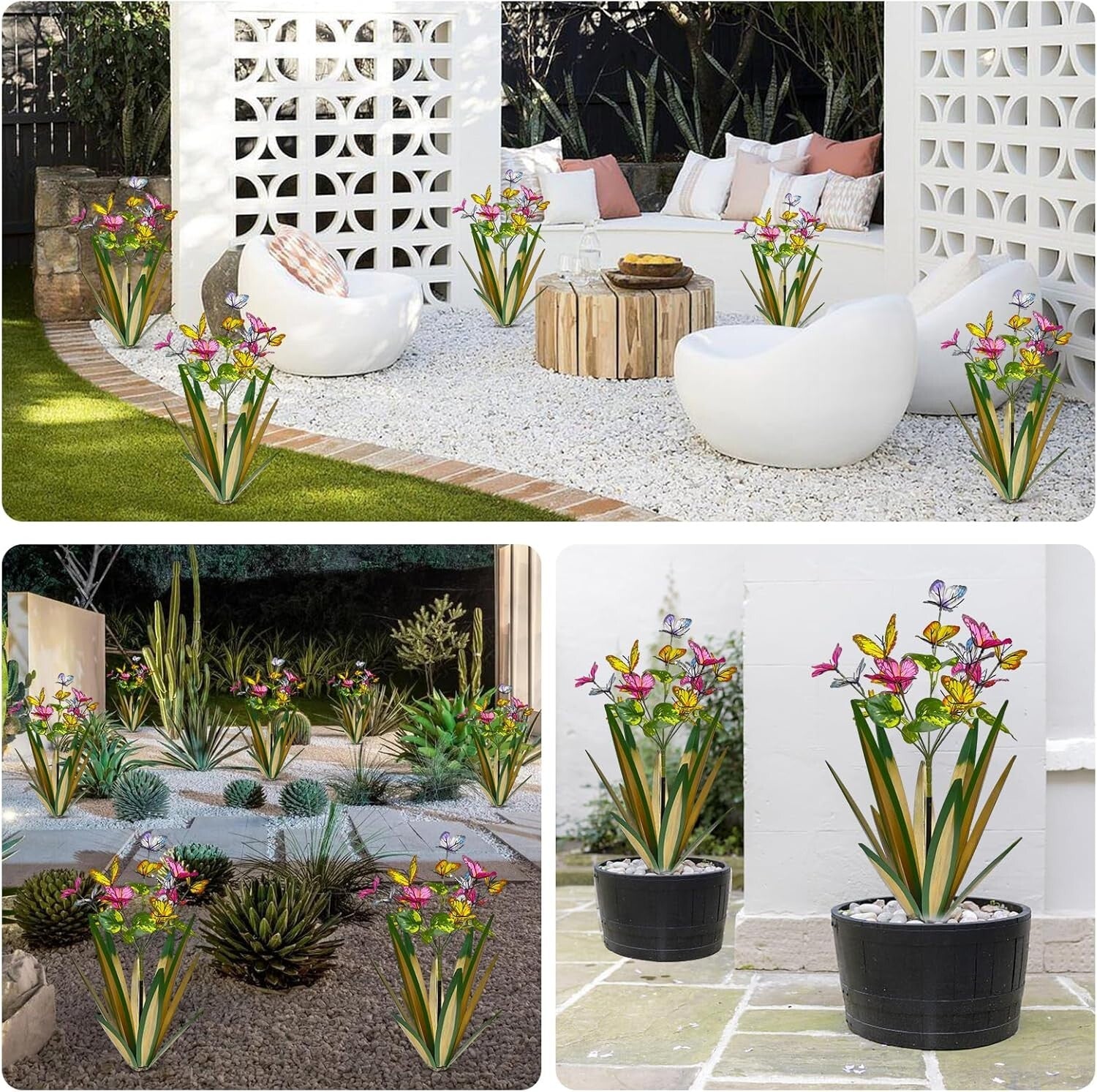 Light Green Butterfly Metal Sculptures - Wind Resistant Garden Ornaments (3pcs)