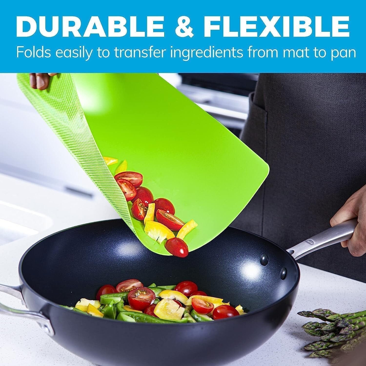 Durable Bamboo Cutting Board with Color-Coded Flexible Mats for Kitchen Safety