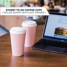Load image into Gallery viewer, Travel-Ready 16 oz Disposable Coffee Cups - Hot &amp; Cold, 70-Pack Pink Crepe Style
