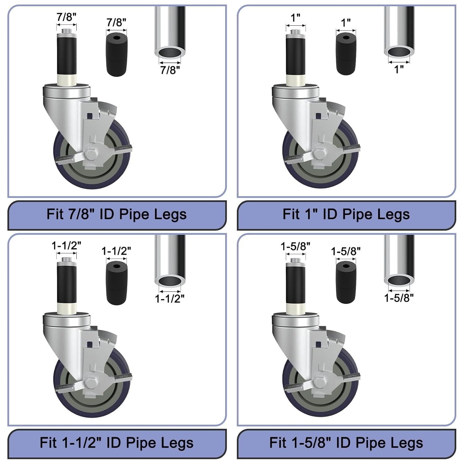 Adjustable 5-Inch Stem Caster Wheels Set for Easy Table Mobility and Height Lift