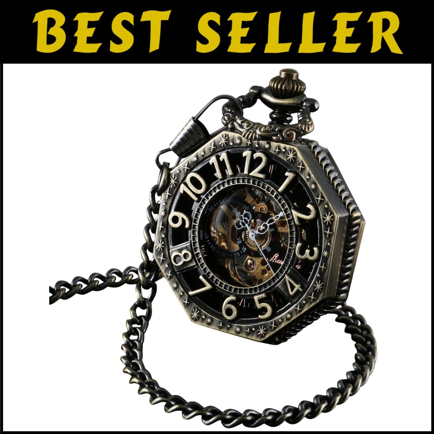 Elegant Mechanical Pocket Watch with See-Through Gears - Ideal for Cosplay