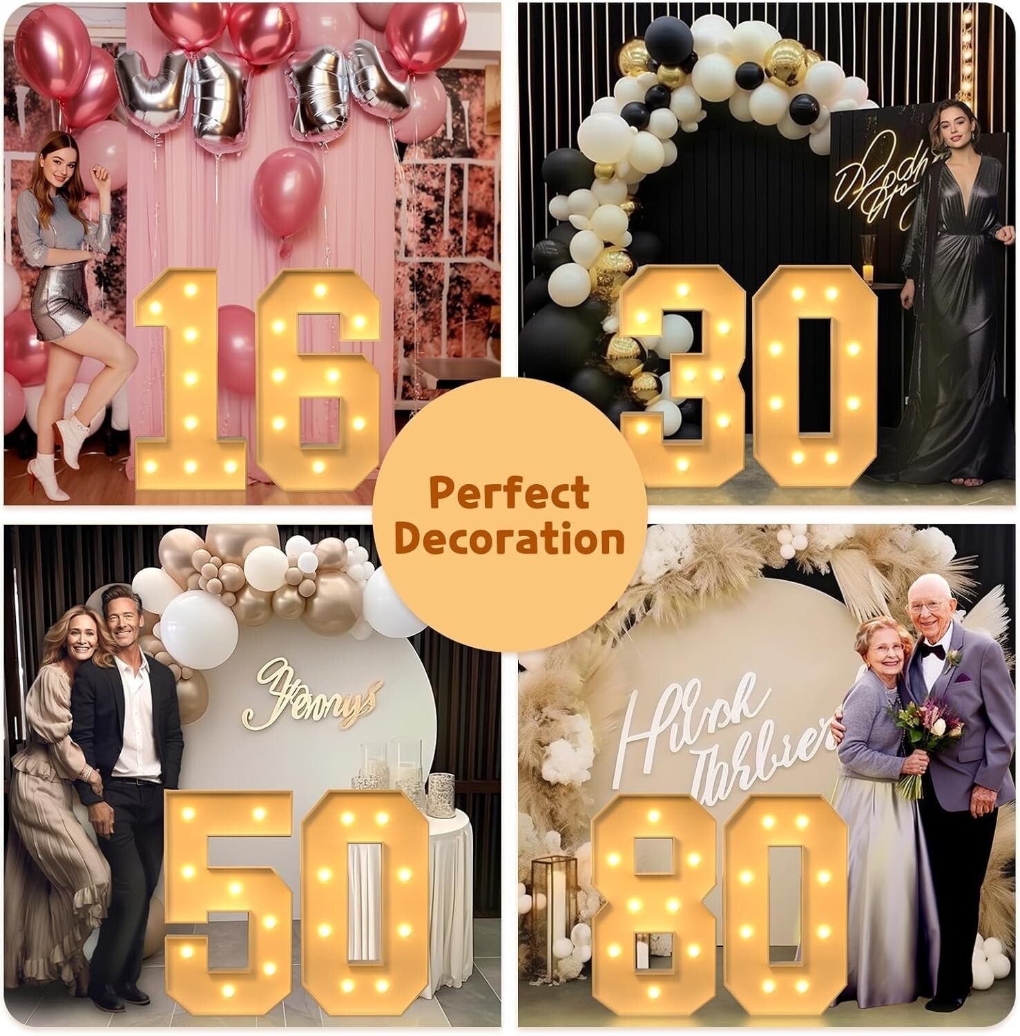 Customizable 3FT Large Block Font Light-Up Numbers for Party Decoration