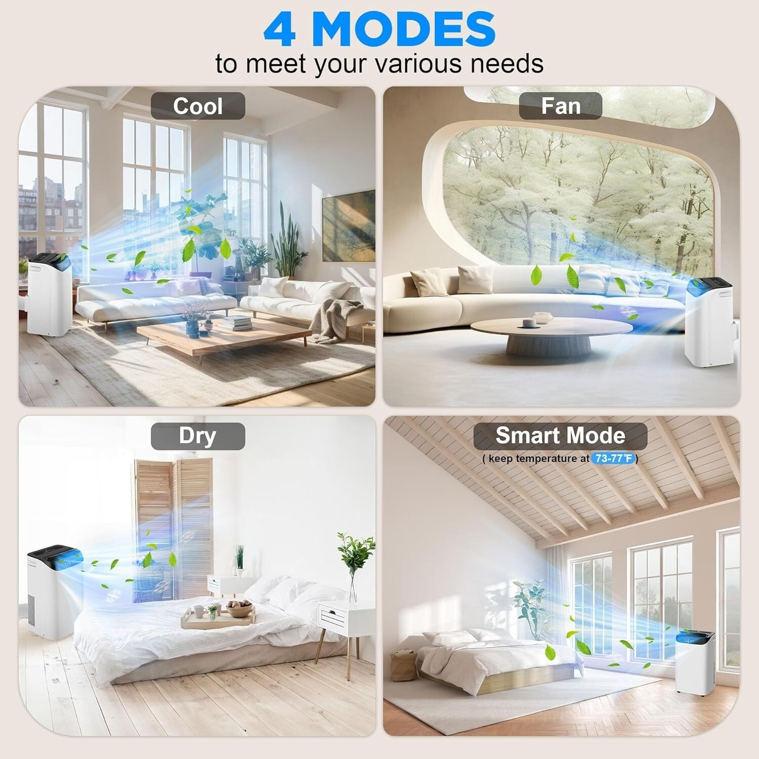 14000 BTU 3-in-1 Portable AC with Remote for 700 sq.ft - Cooling & Dehumidifying