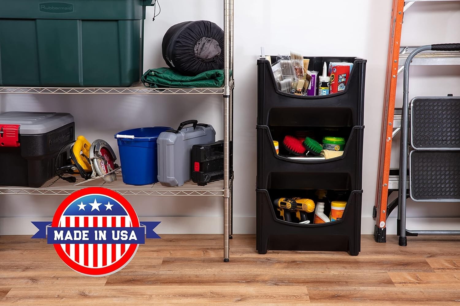 3-Piece Jumbo Stackable Storage Container Set, Durable with Extra-Large Handles