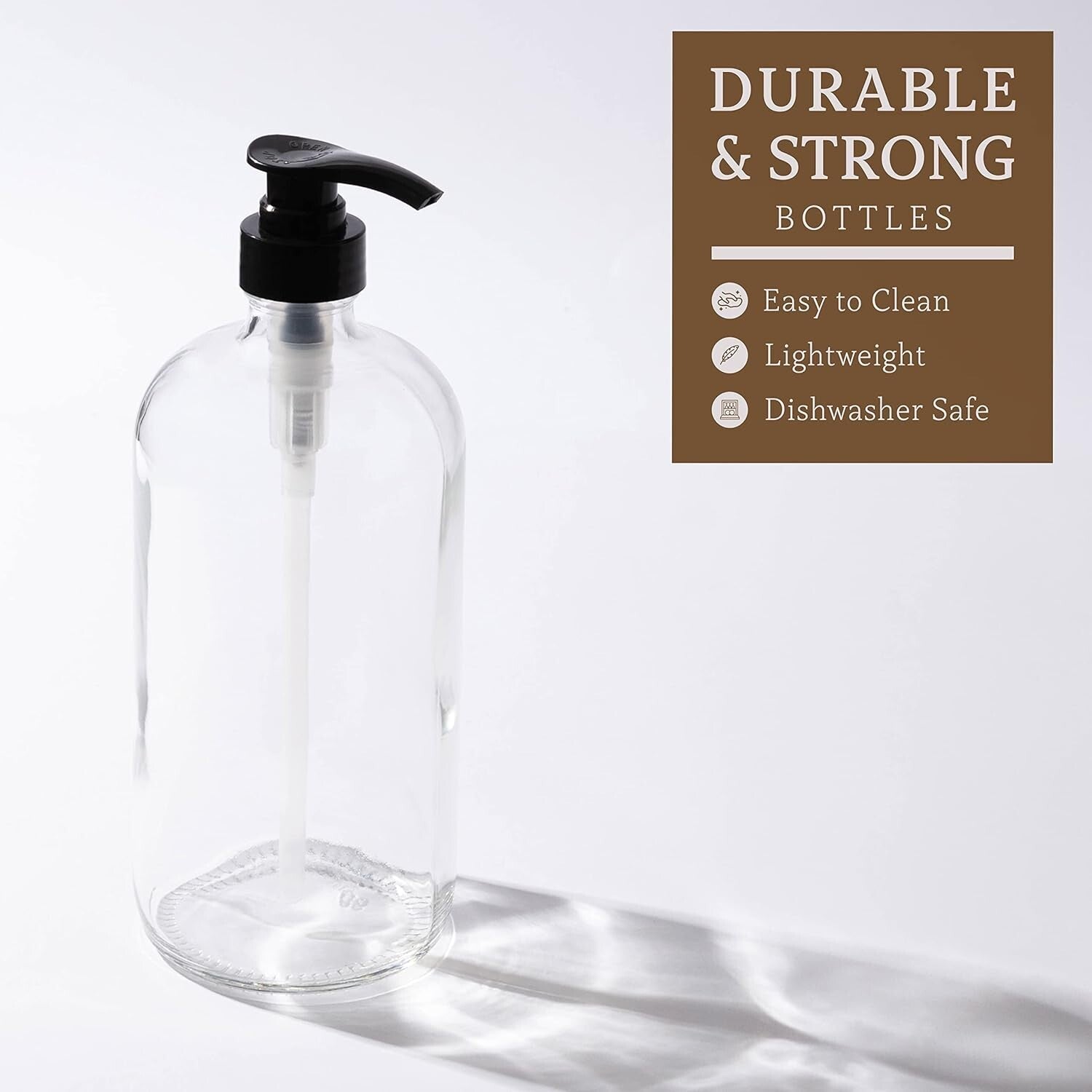 Durable 32 oz Flint Glass Pump Dispenser - Reusable Shampoo Bottle Solution