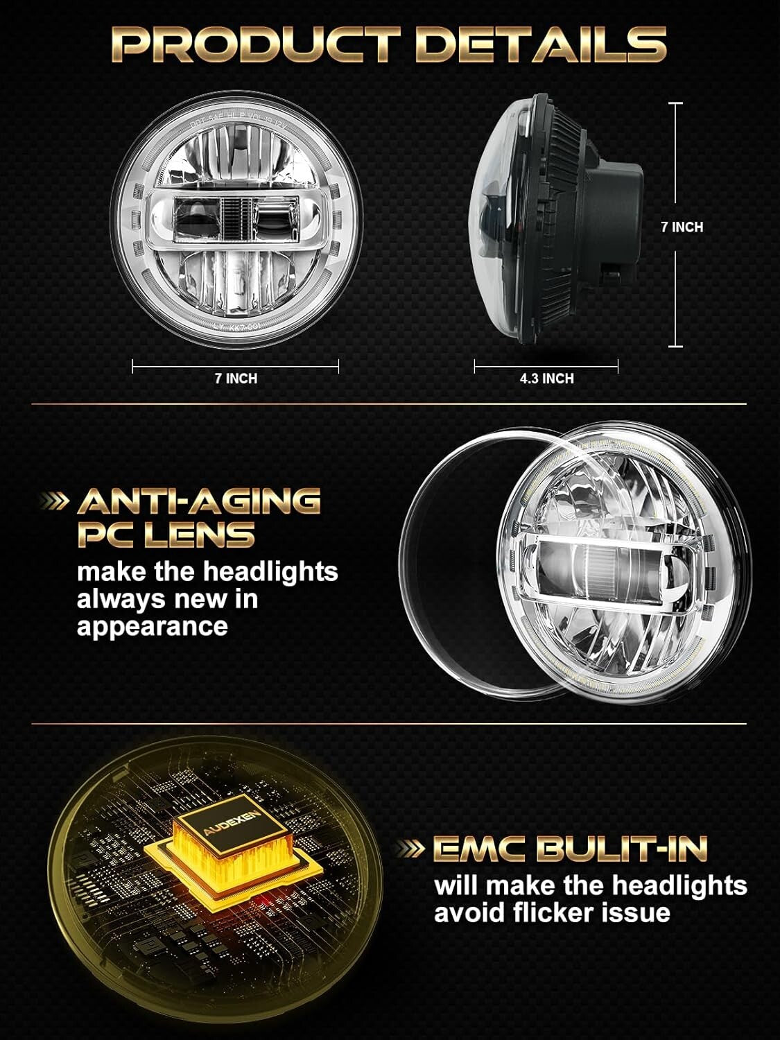 Upgraded 1200% Bright 7-Inch LED Headlights for Jeep Wrangler JKU JK 1997-2018