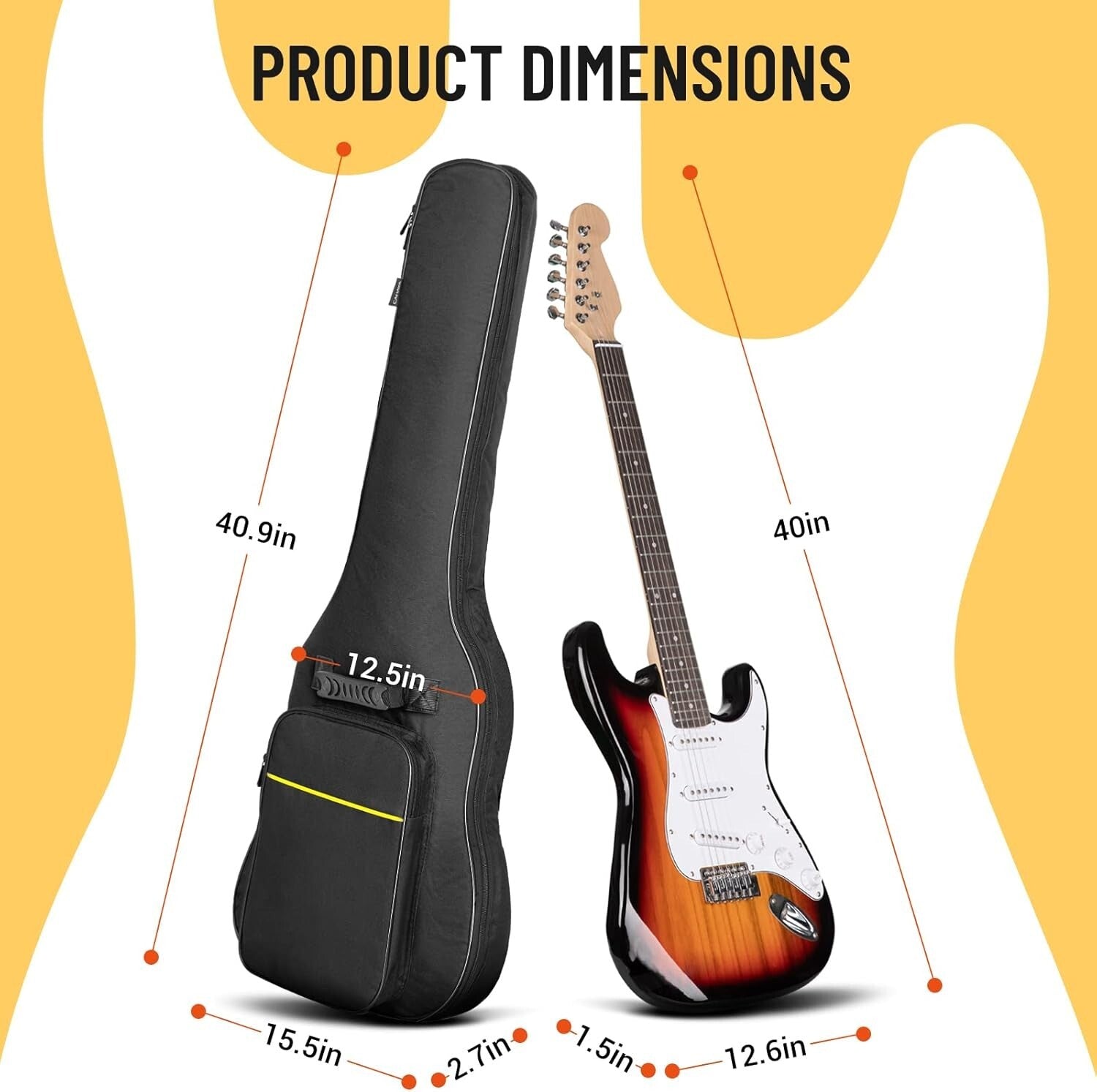 Durable 40.9'' Electric Guitar Case with Neck Fixing Strap and Padded Protection