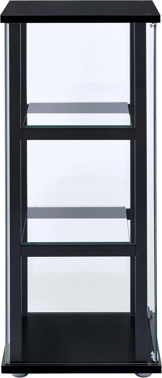 Elegant 34-inch 3-Tier Black Tempered Glass Curio Cabinet - Modern Display Case