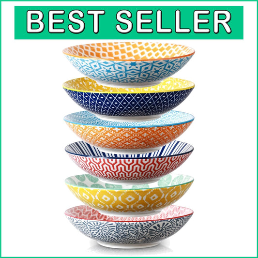 Durable Colorful 9-Inch Pasta & Salad Bowls - Set of 6, Oven & Microwave Safe