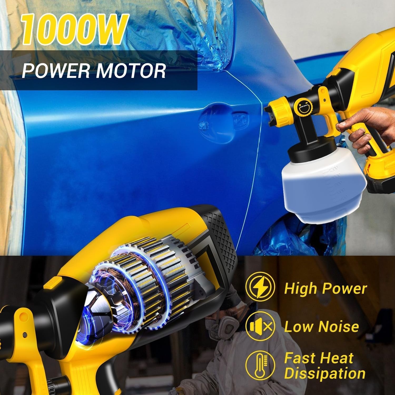 Effortless Cordless 1200ml Paint Sprayer with 8 Copper Nozzles for All Surfaces