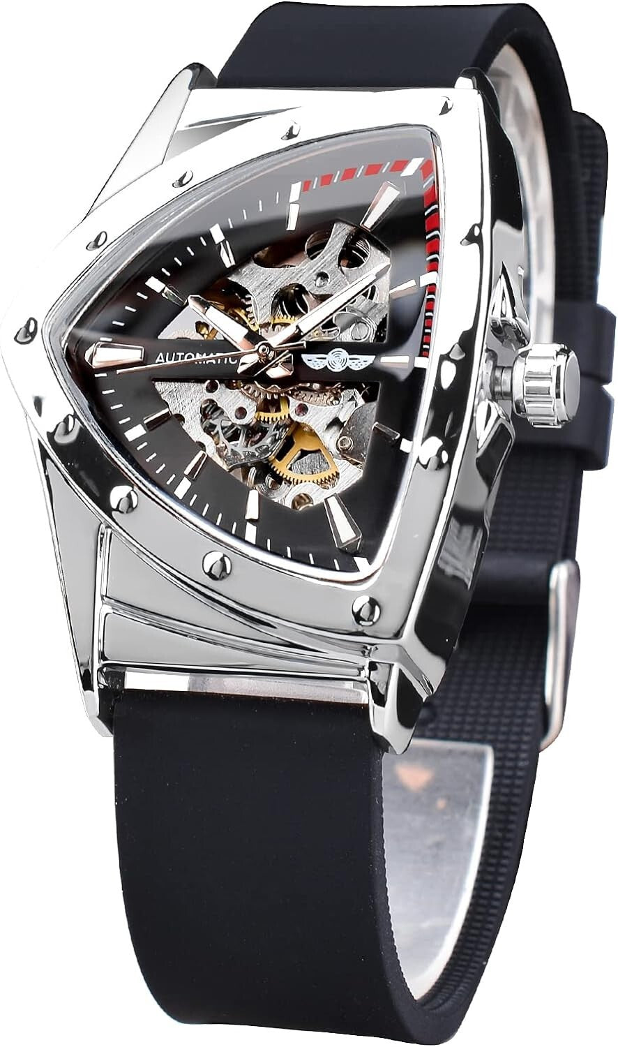 Unique Triangle Shield Skeleton Watch for Men - Self-Winding & Luminous Design