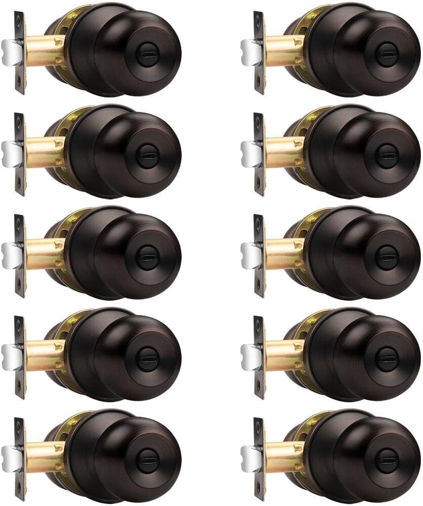 Stainless Steel Round Bathroom & Bedroom Door Knobs - 10 Pack, Bronze Finish