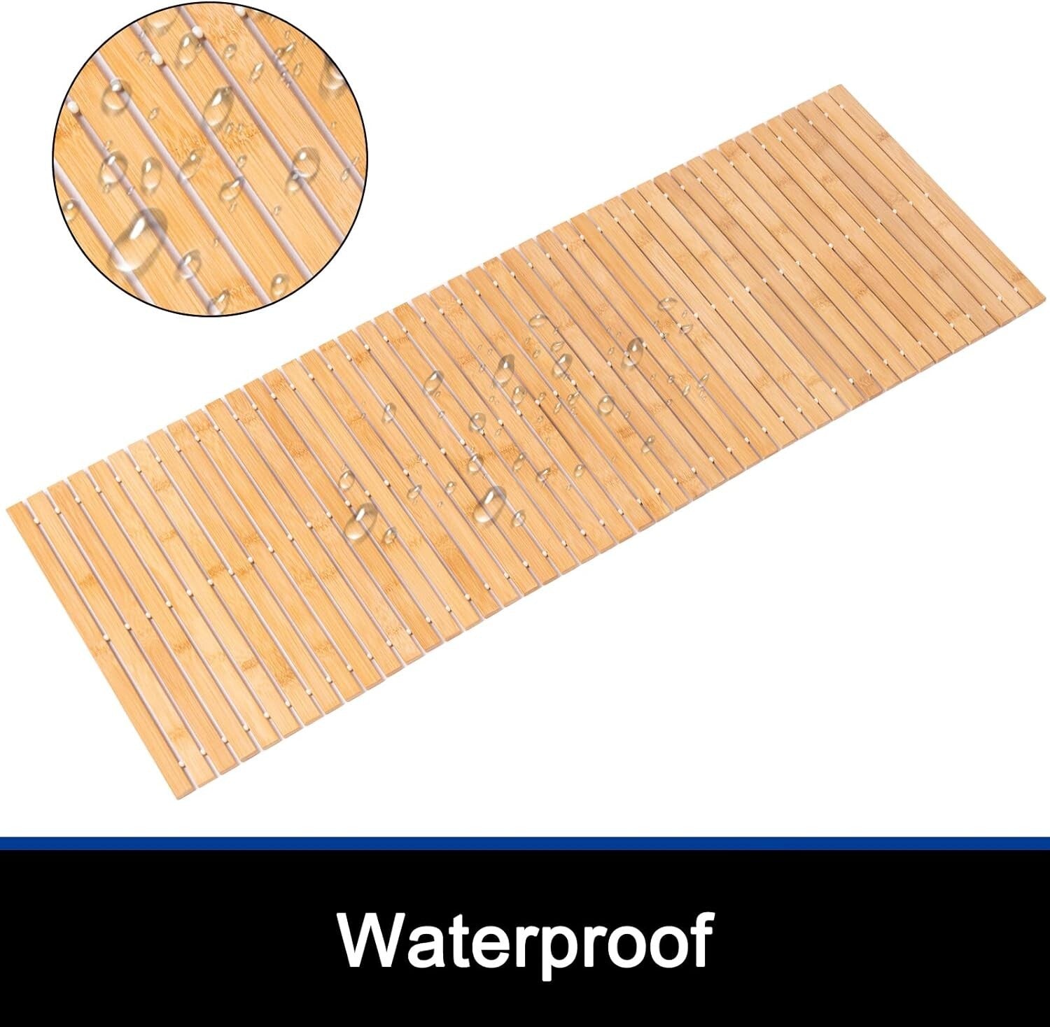 Durable Waterproof Bamboo Bath Mat - Long Lasting Non-Slip Shower Runner 16x48
