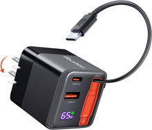 Load image into Gallery viewer, Multi-Device 65W USB C Travel Charger with Retractable Cable &amp; LCD Display