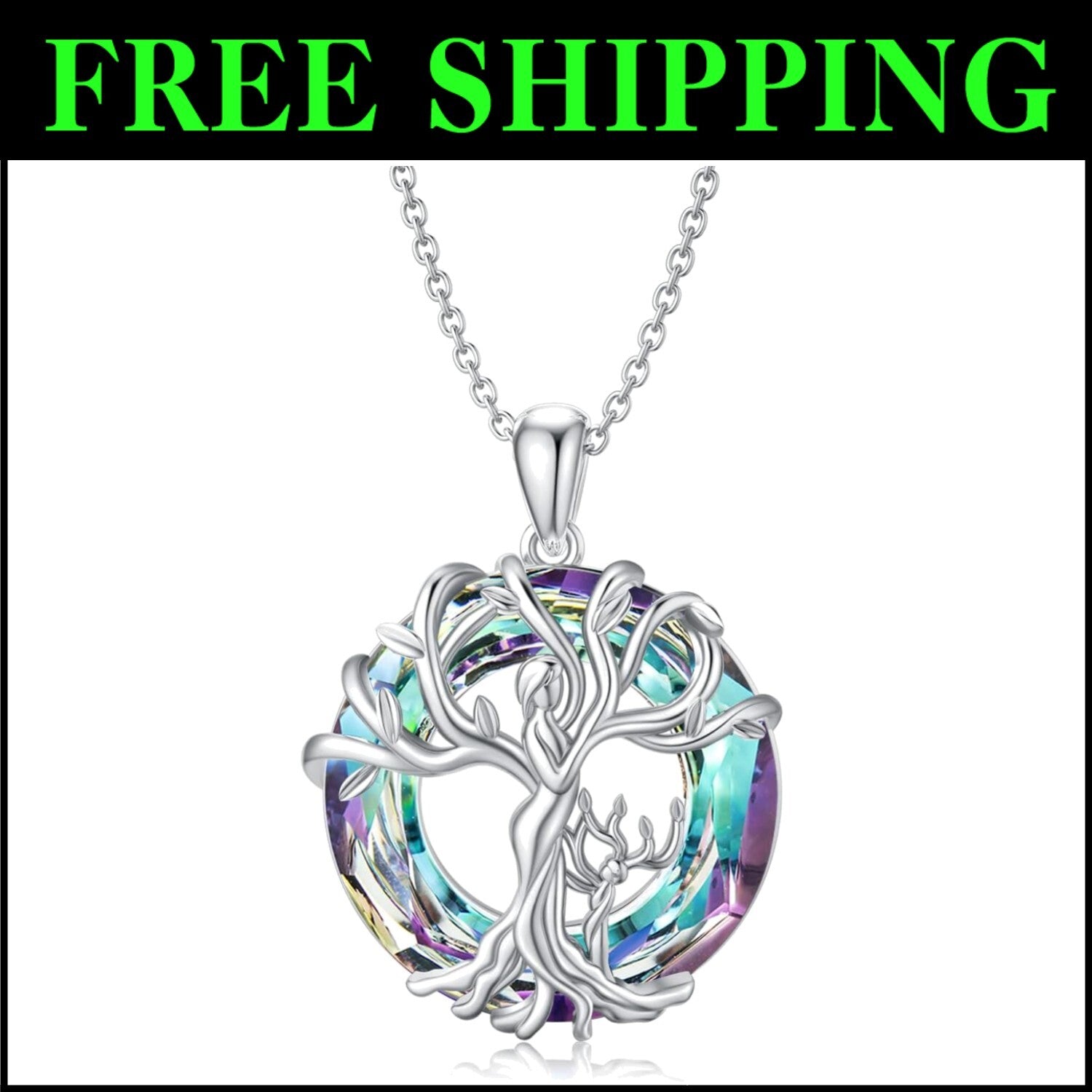 Mother-Daughter Tree of Life Pendant Necklace – Sterling Silver & Crystal Gift