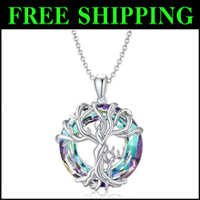 Load image into Gallery viewer, Mother-Daughter Tree of Life Pendant Necklace – Sterling Silver &amp; Crystal Gift