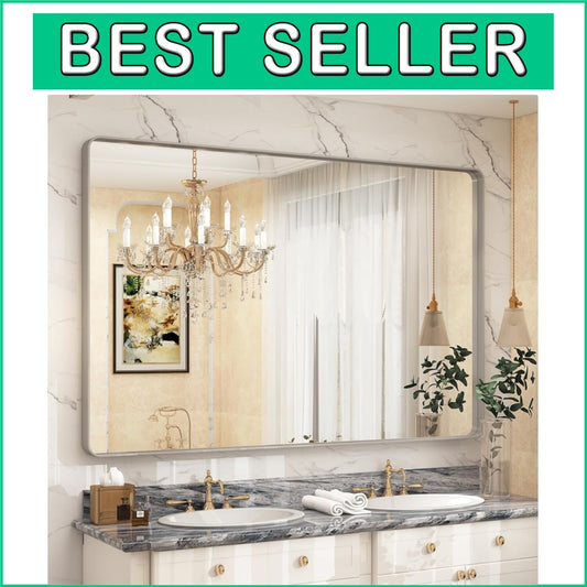 Extra Large 60x40 Brushed Nickel Bathroom Mirror - High Definition Reflection