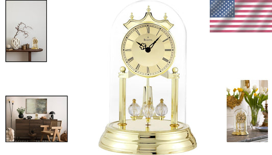 Elegant Analog Clock with Revolving Pendulum & Brass Finish - Tabletop Design