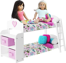 Load image into Gallery viewer, Deluxe 23-Piece Doll Bunk Bed Set for 18-Inch Dolls – Linens &amp; Pajamas Included