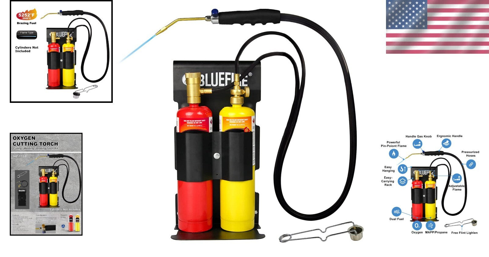 Heavy-Duty Oxypropane Cutting Torch Kit with Flint Lighter - Offers 5252°F Heat