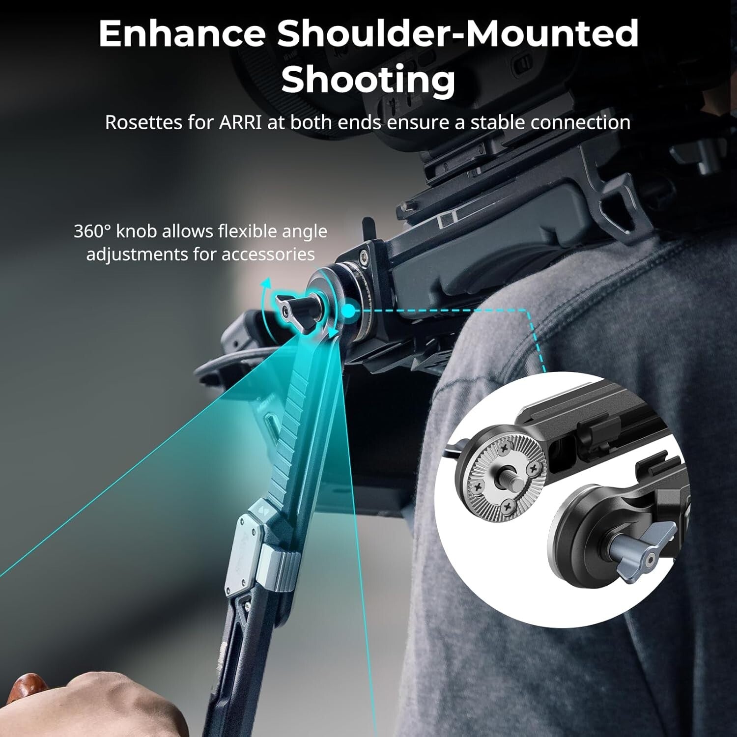 Lightweight Adjustable ARRI Extension Arm with Cable Clips for Rigs - 2 Pack