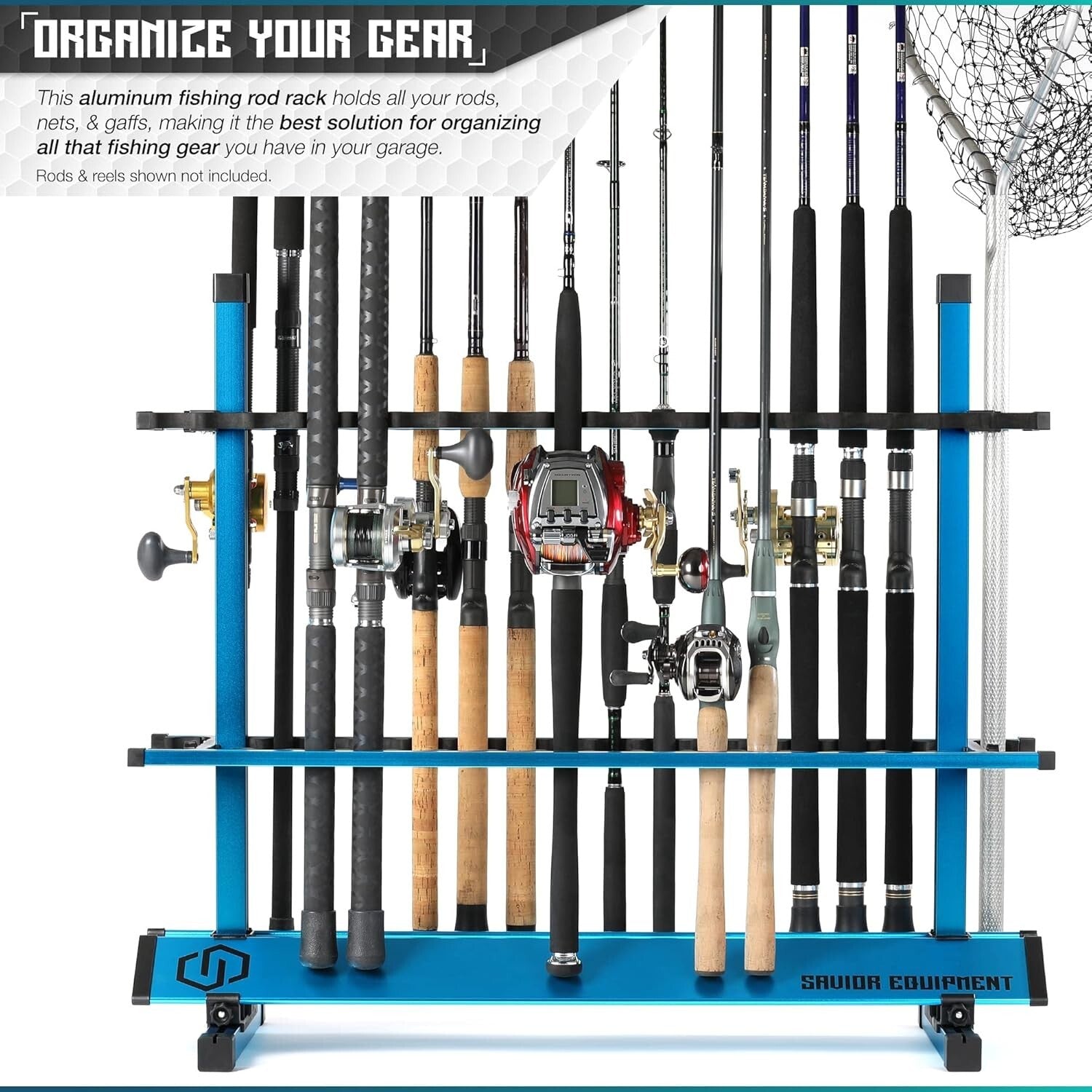 Premium 24-48 Slot Aluminum Fishing Rod Organizer - Easy Assembly Included
