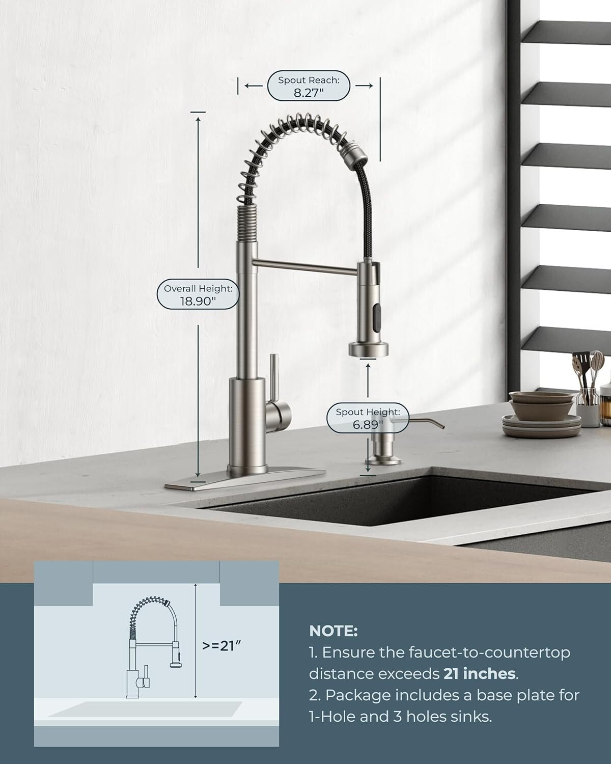 Brushed Nickel Kitchen Faucet with Pull Down Sprayer - Modern Dual Function