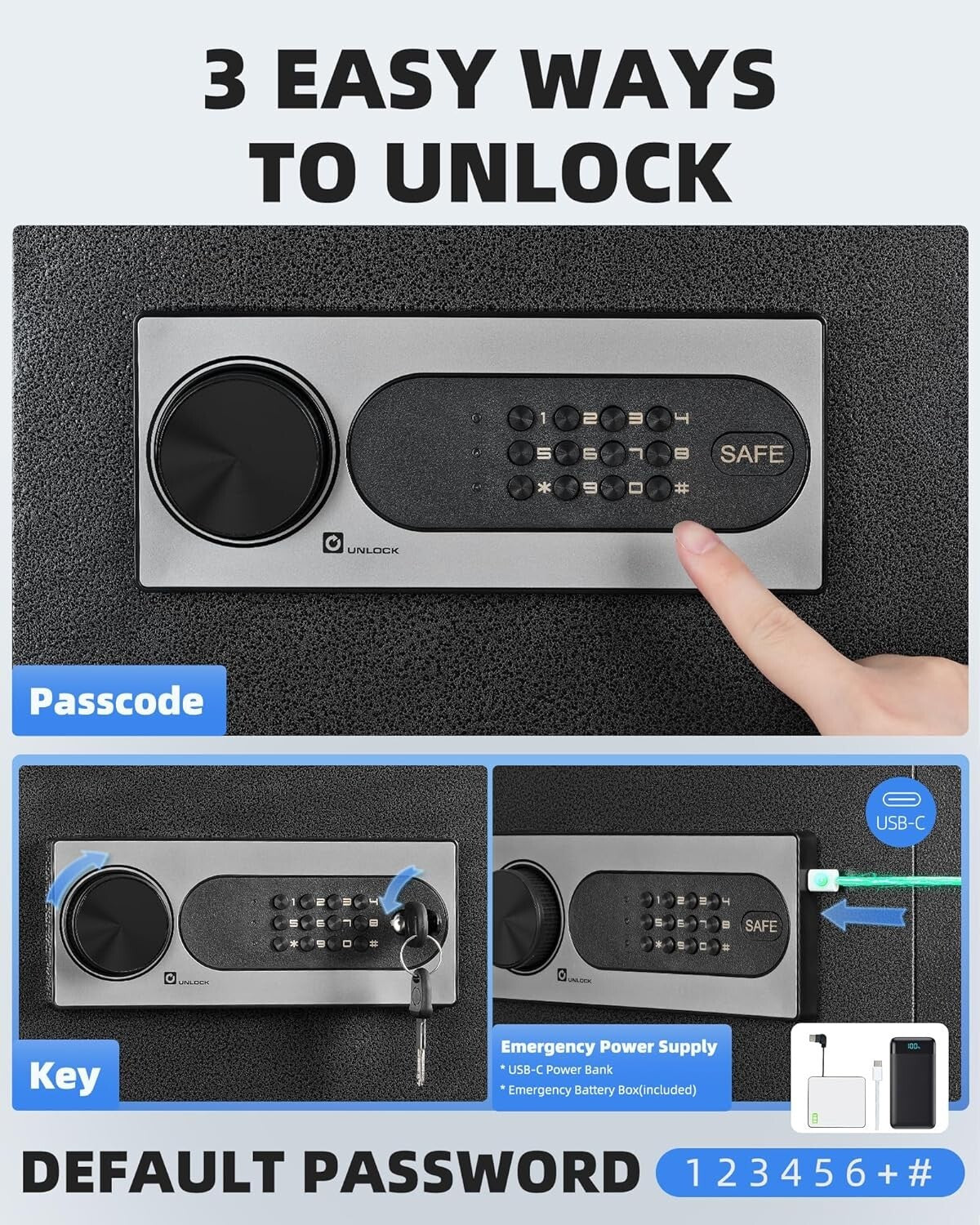 Alloy Steel Safe Box - 2.0 Cu Ft with Fireproof Bag & Dual Alarm Security