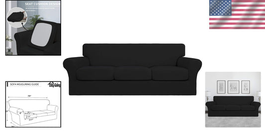 4-Piece Stretch Couch Cover for Dogs - Machine Washable Black Sofa Protector