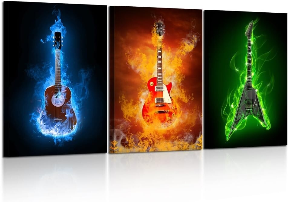 3-Piece Electric Guitar Canvas Prints - Modern Wall Art for Music Lovers